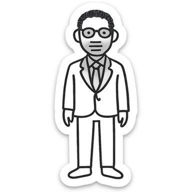 A dark-skinned man in a suit with glasses, full-length sticker