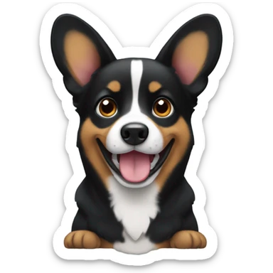 Black corgi with one floppy ear sticker