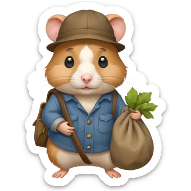 cartoon-style hamster poor hobo carrying a bindle over its shoulder with a sad expression. sticker