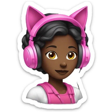 Black Girl with a pink gaming headset on that has cat ears  sticker