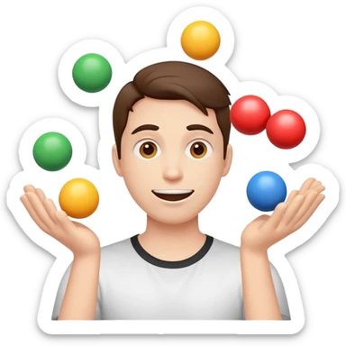 person juggling happy face, sad face, and neutral face balls equally sticker