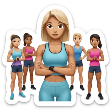 the personal trainer woman teaching students at the gym. the students are making some points sticker