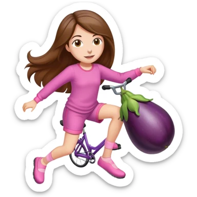 girl with long brown hair riding an eggplant in shorts pink pijamas sticker