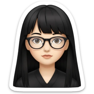 eu quero um icon de snapchat de uma mulher com o fundo branco, cor da pele normal, óculos pretos, cabelo preto liso grande com franja sticker