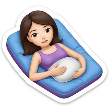  a brunette girl lying down on her side, holding a warm heating pad against her lower belly, she’s having bellyache sticker