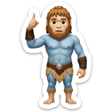 A full-bodied Neanderthal, dressed in a loincloth, points his thumb to the right
 sticker