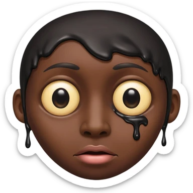 an black melting face with no eyebrows and mouth and just an single eye sticker