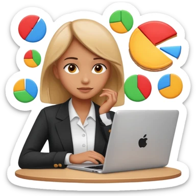 girl analyst with a laptop and pie charts emoji sticker