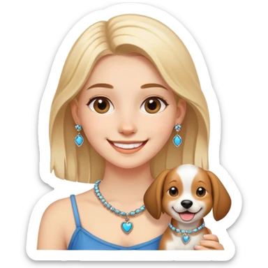 smiling girl with dog jewelry sticker
