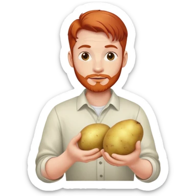 Redhead man holding a potato sticker