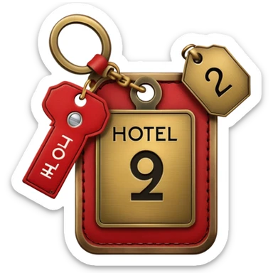 antique brass hotel key with large red leather room number tag sticker