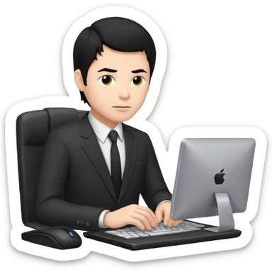 man with black hair and suit using a pc sticker