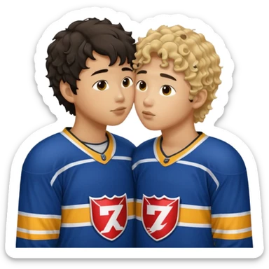 Asian Straight Dark hair boy hockey player kissing curly hair dirty blonde hockey player boy sticker