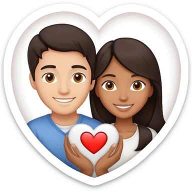 A couple with dark brown hair and mixed skin tone inside a white heart sticker
