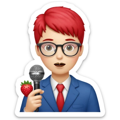 strawberry front the mic with glasses  sticker