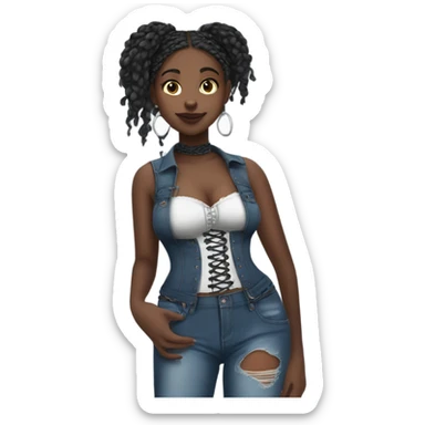 Black girl with braids posing full body jeans corset top sticker