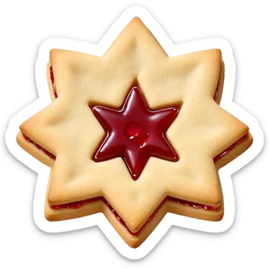 Linzer cookies with a red jam center shaped like a star and still round for eyes. sticker