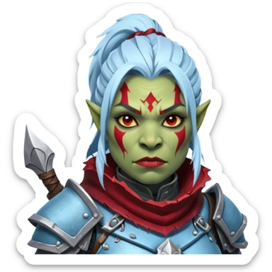 
Fantasy Christmas orc legion soldier icon, iron tundra army theme, heavy winter armor, disciplined brutal look, icy blue steel armor with deep crimson accents, frozen metal texture, cold winter atmosphere, female variant
 sticker