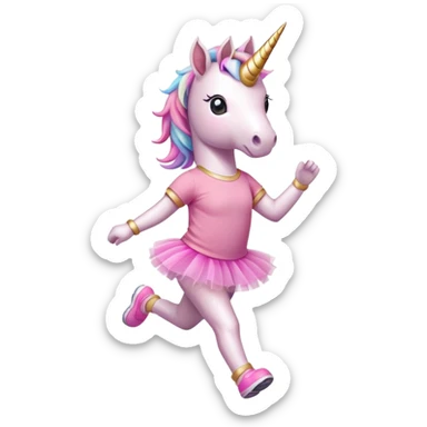 anthropomorphised female unicorn in tutu and pink t-shirt jogging upright relaxed pose sticker