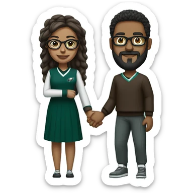 Brown guy with beard mustache and brown girl with glasses and her hair in a bun in Philadelphia eagles clothes holding hands sticker