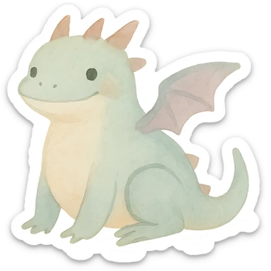 watercolor art of a dragon and frog fused together, cute and soft colors sticker