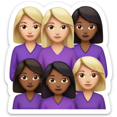 Group of reproductive age women 25-50 of all races with light, medium, dark and very dark skin tones. Blond, brown, black hair color with various purple blouses and shirtys. 10 per image sticker