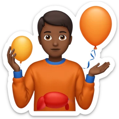 dark brown skin, orange sweater, hold blue balloon sticker