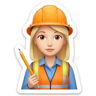 worker woman wearing orange west holding a pencil sticker