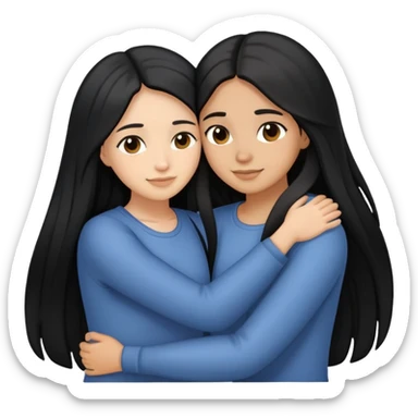 sisters hug, black long hair light medium skin, and tan skin sticker