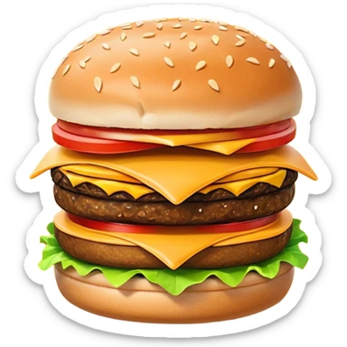 A clean and simple icon of fast food in emoji-style illustration. A burger with fries, nuggets and shawarma, bright and bold colors, simple shapes, flat design, high contrast, inviting and appetizing. sticker