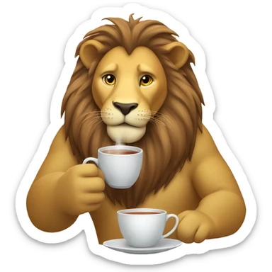 Lion drinking tea sticker