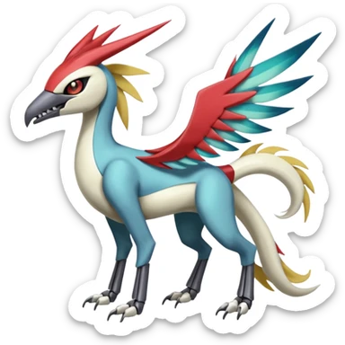 Colorful Skeletal masked armored Meloetta-Latias-Manectric-Silvally-Raikou-Pokémon-Digimon-Fakémon-fusion-hybrid-creature, full body sticker