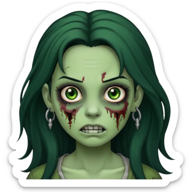 Zombie girl with a facial piercings long black hair green skin sticker
