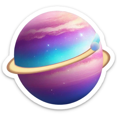 sparkly glittery blue purple and pink gradient planet with a cheesy saturn ring sticker