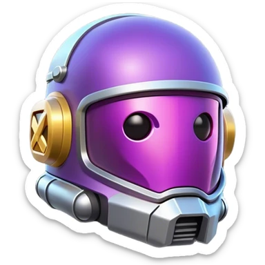 Clash of Clans aesthetic: Cinematic Playful 3D Isometric Space Helmet Emoji, rendered in a 3D vector-style similar to standard emojis with minimal shading and bold, simplified shapes. A compact, distinct form with signature details, softly glowing with a futuristic sci-fi warfare charm. Simplified yet unmistakably iconic, highly detailed and consistent, glowing with a soft radiance and high shine. Stylized with a touch of high-tech brilliance and a soft glowing outline, capturing the essence of a beloved gaming relic with a friendly, playful manner! sticker