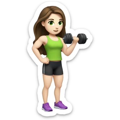 fitness girl with Brown Hair, Green Eyes, Pale Skin doing biceps curls with a Dumbell sticker