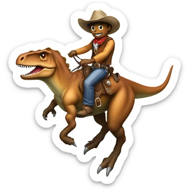 T rex dinosaur riding a pony with a cowboy hat on sticker