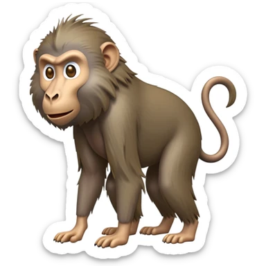 cinematic-hairy baboon-full-body-standing on all fours-emoji,-head-tilted-dramatically,-thick-grey-and-brown-fur,-simplified-yet-realistic-focused-features,-highly-detailed,-glowing-with-an-almost-sarcastic-glow expressive eyes, his top half covered in hair sticker