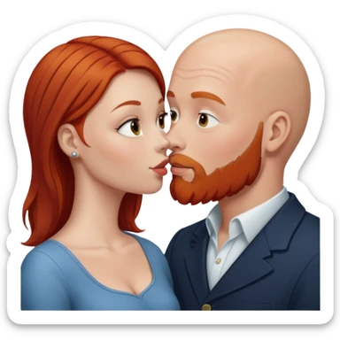 White Bald man with red beard kissing white girl with brown hair sticker