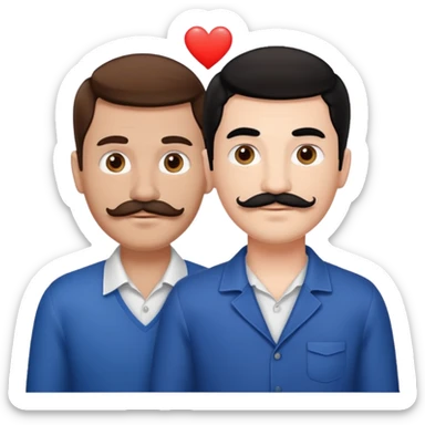 2 Guys being in love one brown hair with mustache and other black, white skin sticker