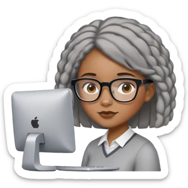 Light skinned Black girl with glasses natural gray haircut working on computer sticker