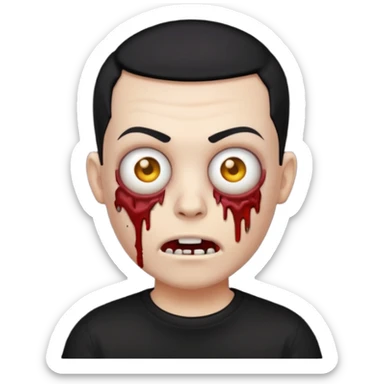 zombie emoji with buzz cut black hair and black t-shirt  sticker