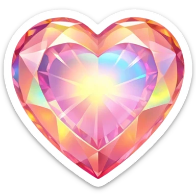 Heart cut pink fire opal gemstone with holographic rainbow plays of fire and brilliance sticker