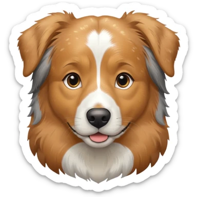 Australian Shepherd golden retriever tan eyebrows  black and speckled grey fur on chest. "No white" sticker