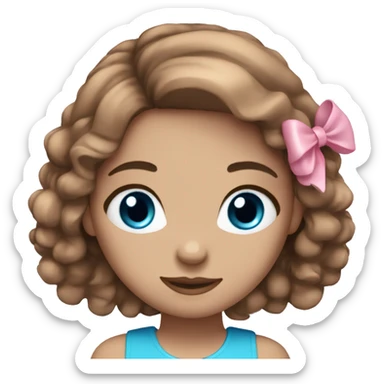 Brown haired girl with blue eyes long eyelashes with pink bow with highlighted hair sticker