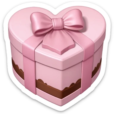 pale pink heart box, pale pink bow, filled with chocolates inside sticker