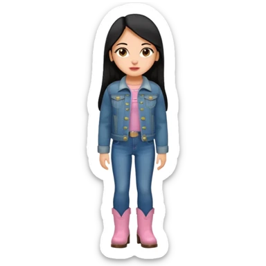 Gordita, ojos pequeños de color cafe oscuro, labios pequeños y rosados, piel trigueña, orejas pequeñas, cabello largo lazio y negro, pequeña. cuerpo completo. vestida con saco de lana jean y botas color café. No le pongas orejas sticker