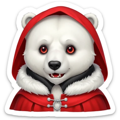 Vampire animal, polar bear in red collar cloak, red eye, fang sticker