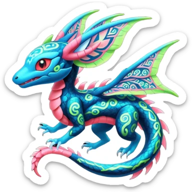 Colorful bioluminescent translucent ornate glowing neon Salandit-Tropius-Flygon-Sylveon-Umbreon-fusion-Pokémon-hybrid-creature  sticker