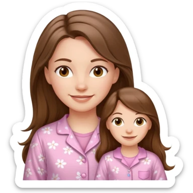 smiling white long brunette hair girl with hazel eyes and in light pink pajamas sticker